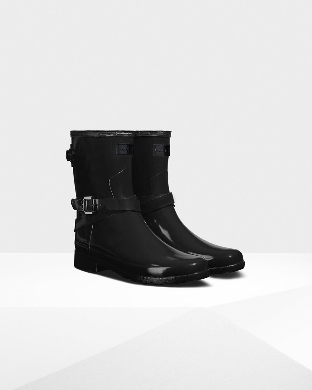 Hunter Mujer Refined Slim Fit Adjustable Gloss - Botas de Lluvia Negras - 936-RCPKYA